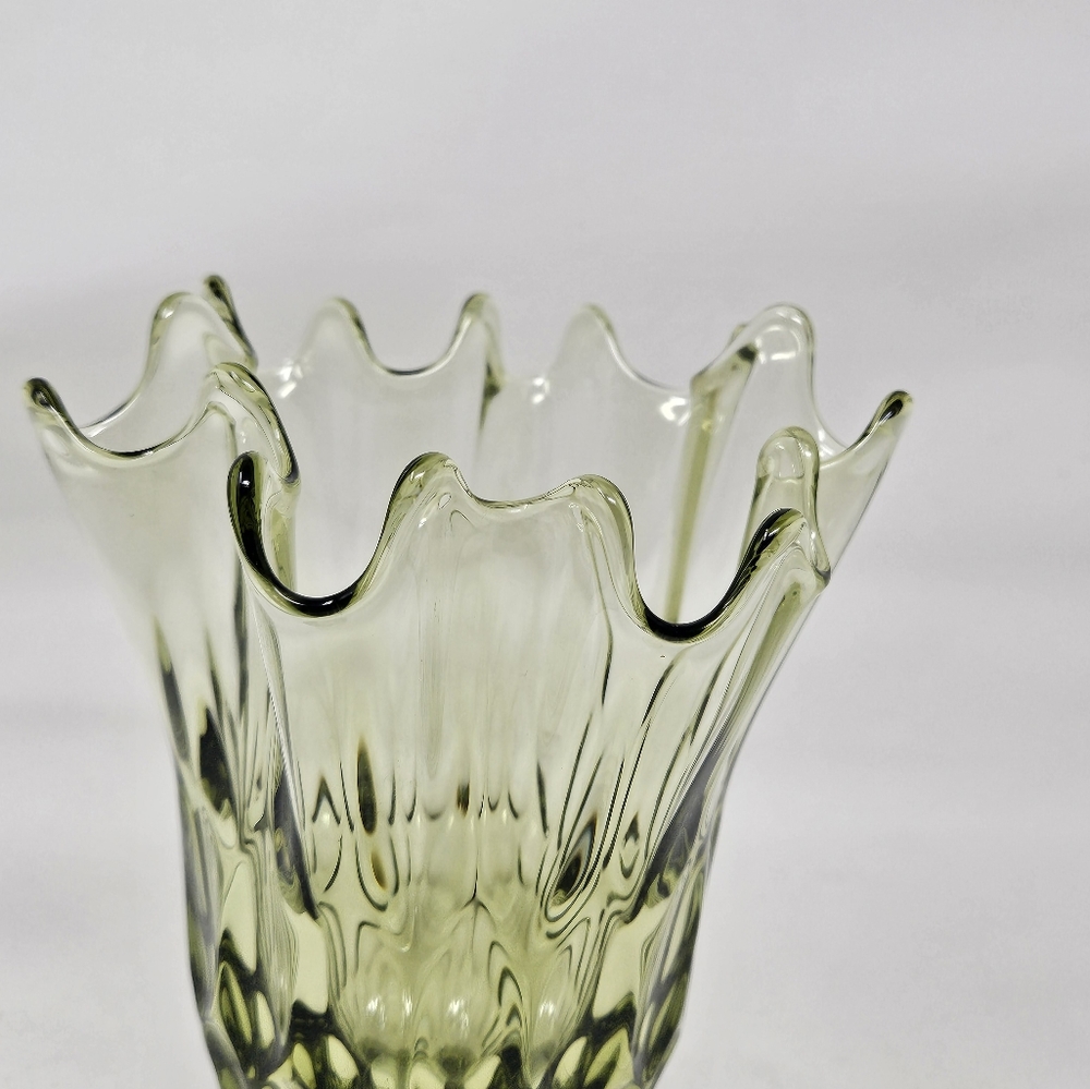 FENTON handkerchief Colonial green thumb print / Thousand Eye footed vase vintag - Picture 7 of 11